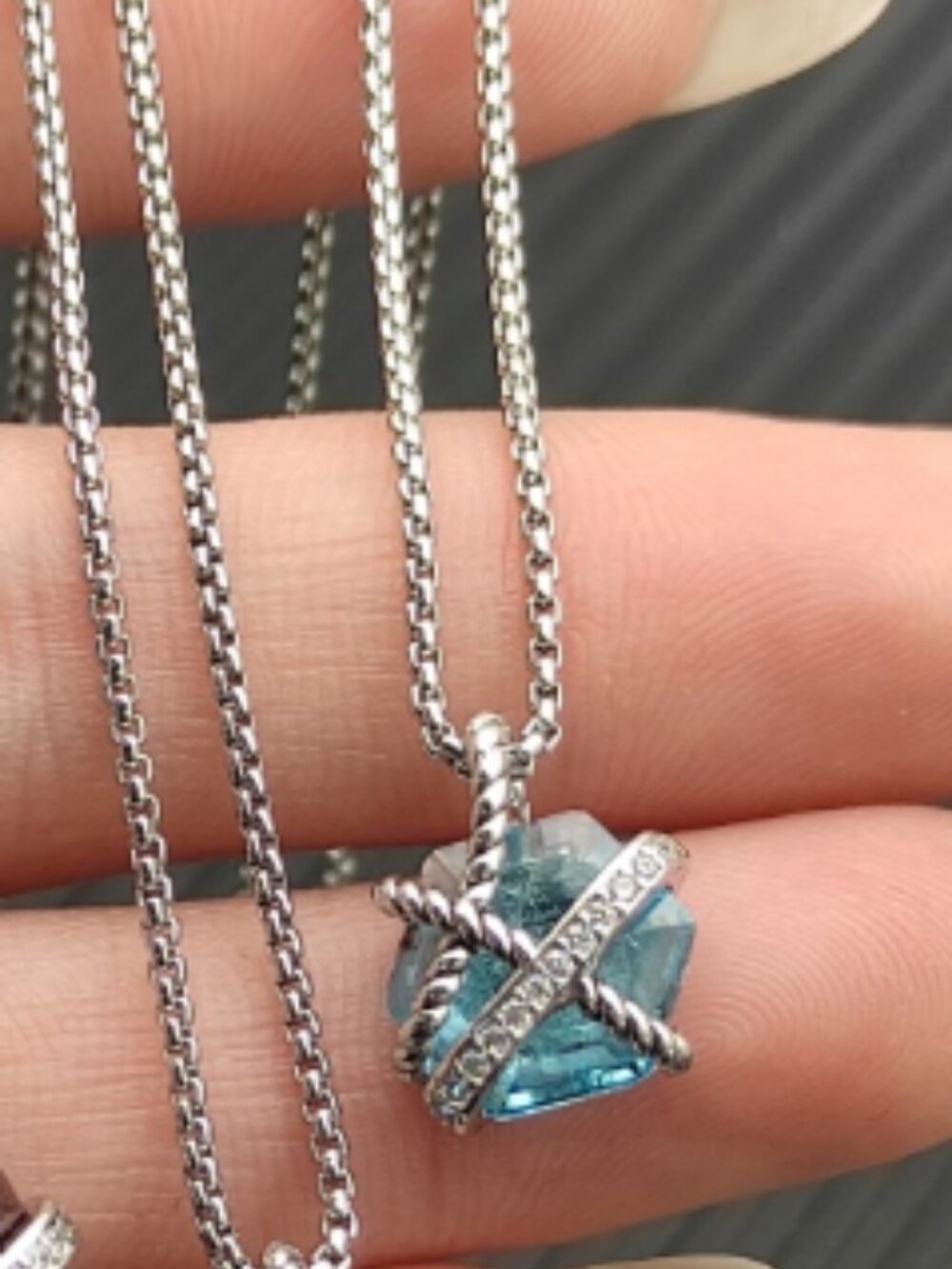 David Yurman Hexagon-Cut Blue Crystal Necklace